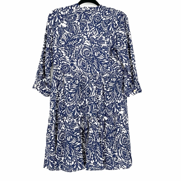 Rachel Zoe Blue White Abstract Print Tiered V-Neck Dress with Pockets XS NWOT - Picture 2 of 12